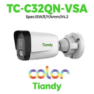 Camera Tiandy IP Thân ngoài trời Color Maker & hồng ngoại 2MP TC-C32QN-VSA Spec:I5W/E/Y/4mm/V4.2