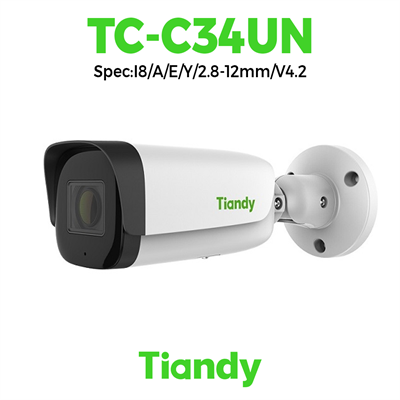 Camera Tiandy IP Thân ngoài trời ống kính thay đổi hồng ngoại 2MP TC-C34UN Spec:I8/A/E/Y/2.8-12mm/V4.2