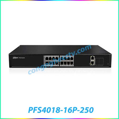 16 port 10/100Mbps PoE Switch DAHUA PFS4018-16P-250