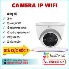 Camera IP Wifi EZVIZ dome CS-H4 3.0MP lắp đặt trong nhà