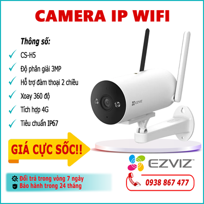 Camera IP Wifi EZVIZ CS-H5 3.0MP 4G lắp đặt ngoài trời